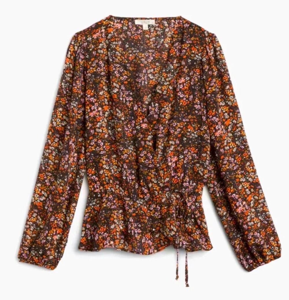 Nine Britton Faux Wrap Blouse StitchFix black Fall floral boho prarie top XS NEW